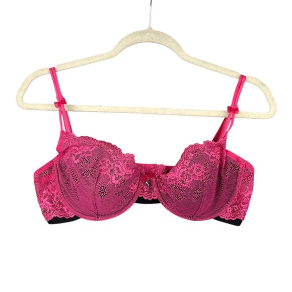 Cassandra Intimates Pink Black Underwire Adjustable Straps Lace Bra Size 36C - Picture 1 of 6